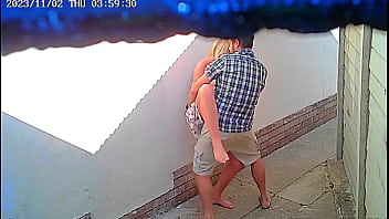 Amateur couple caught on camera having sex outdoors at a public restaurant